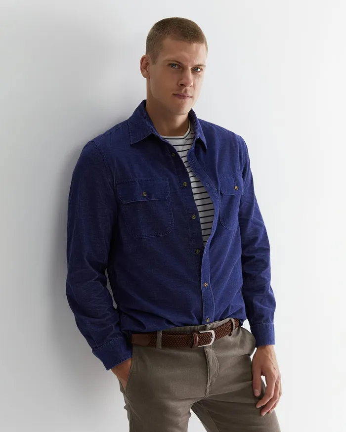 Sportscraft Cullen Cord Shirt Ball Point Blue Men Shirts
