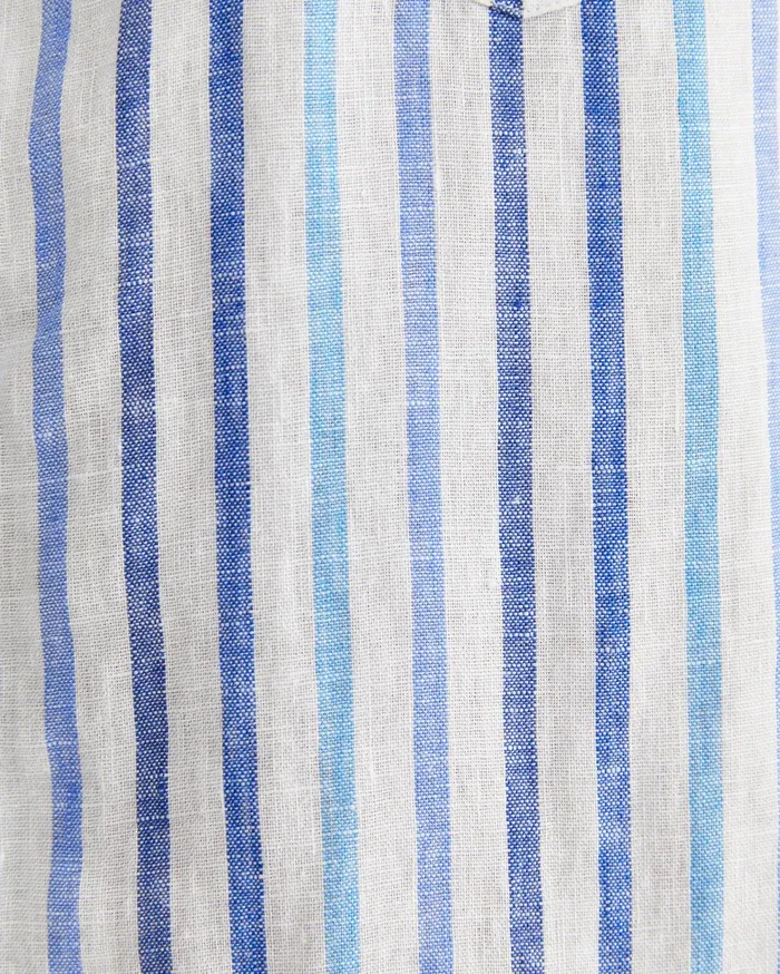 Sportscraft Fenton Short Sleeve Stripe Linen Shirt Blue Multi Men Shirts