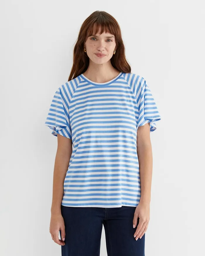 Sportscraft Flutter Short Sleeve Tee Whiteblue Women Tops and Tees