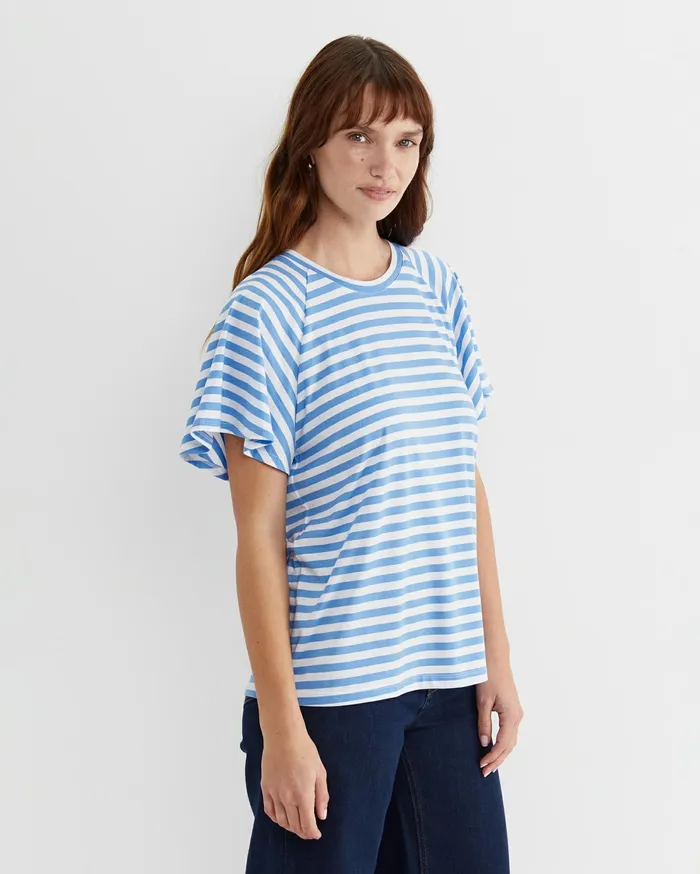 Sportscraft Flutter Short Sleeve Tee Whiteblue Women Tops and Tees