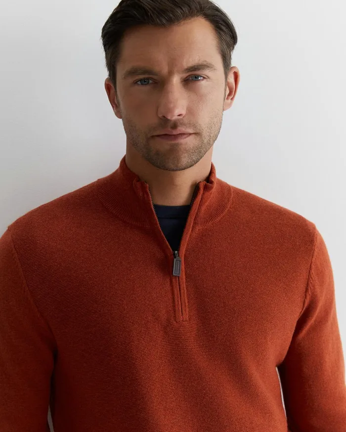 Sportscraft Harrison Wool Blend Quarter Zip Burnt Orange Men Knitwear