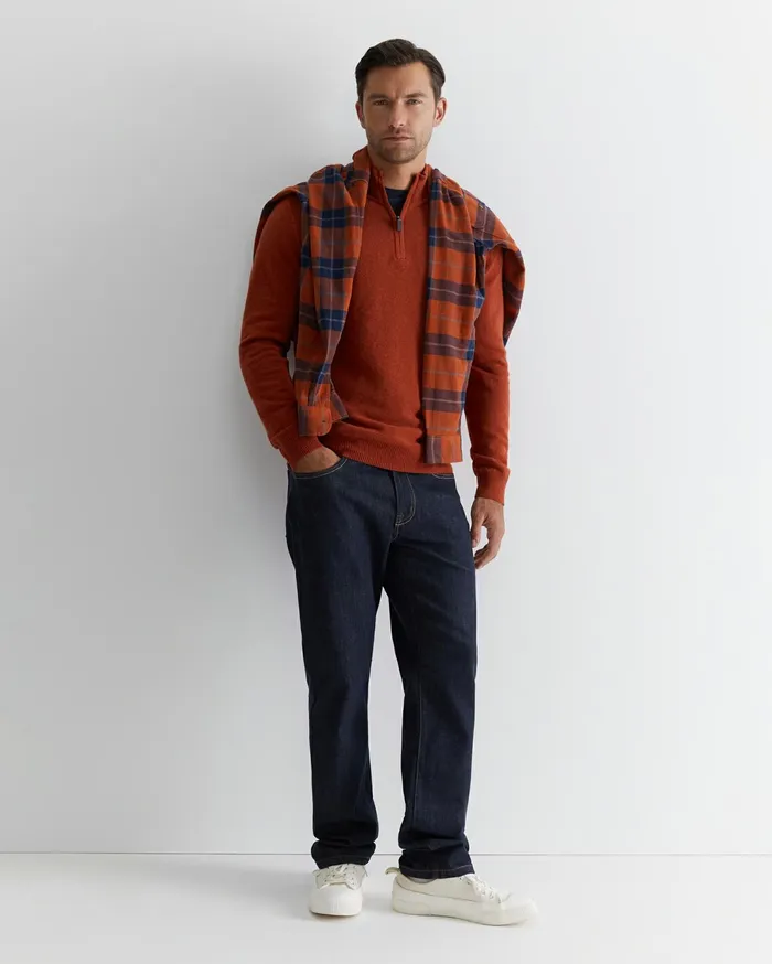 Sportscraft Harrison Wool Blend Quarter Zip Burnt Orange Men Knitwear