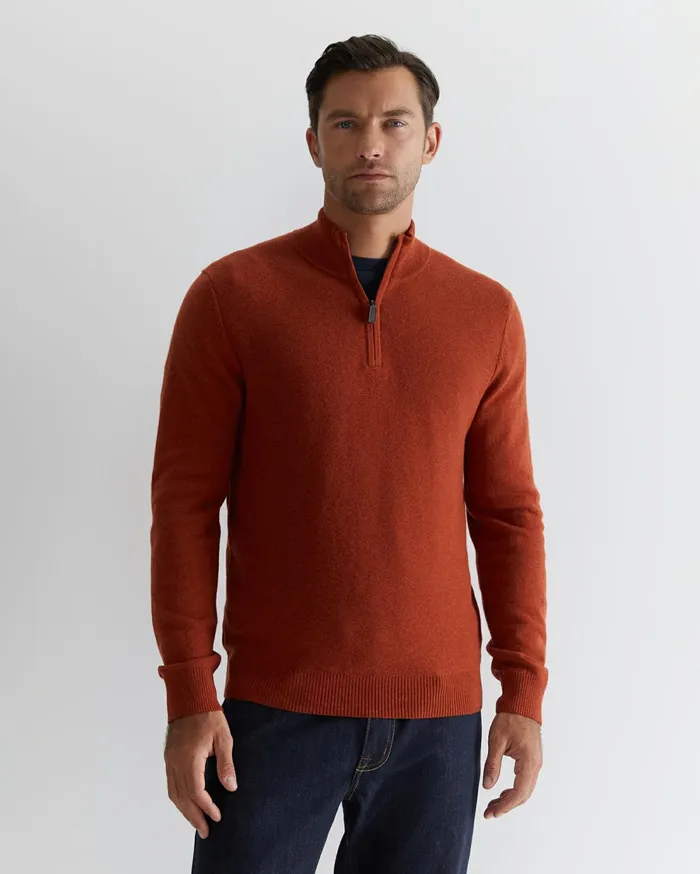 Sportscraft Harrison Wool Blend Quarter Zip Burnt Orange Men Knitwear