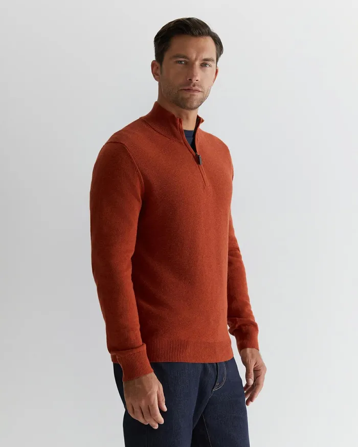 Sportscraft Harrison Wool Blend Quarter Zip Burnt Orange Men Knitwear