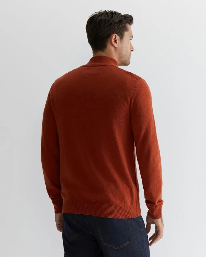 Sportscraft Harrison Wool Blend Quarter Zip Burnt Orange Men Knitwear