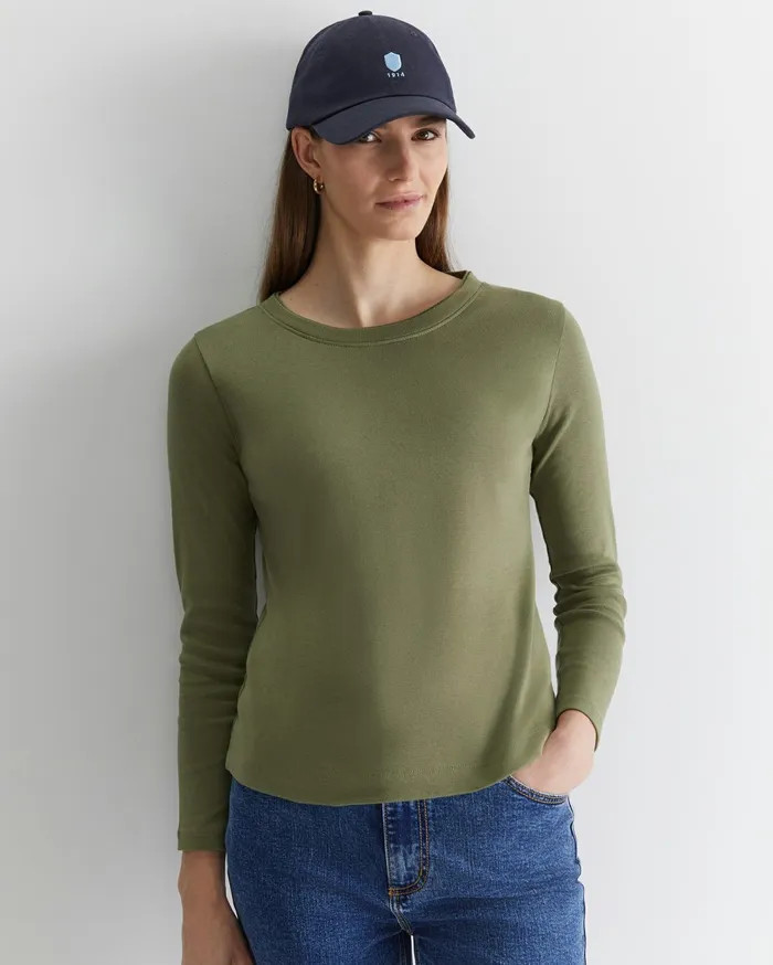 Sportscraft Heidi Long Sleeve Rib Tee Khaki Women Tops and Tees