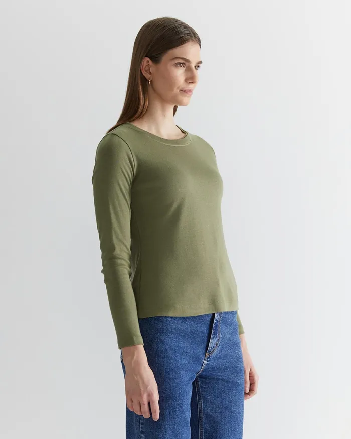 Sportscraft Heidi Long Sleeve Rib Tee Khaki Women Tops and Tees