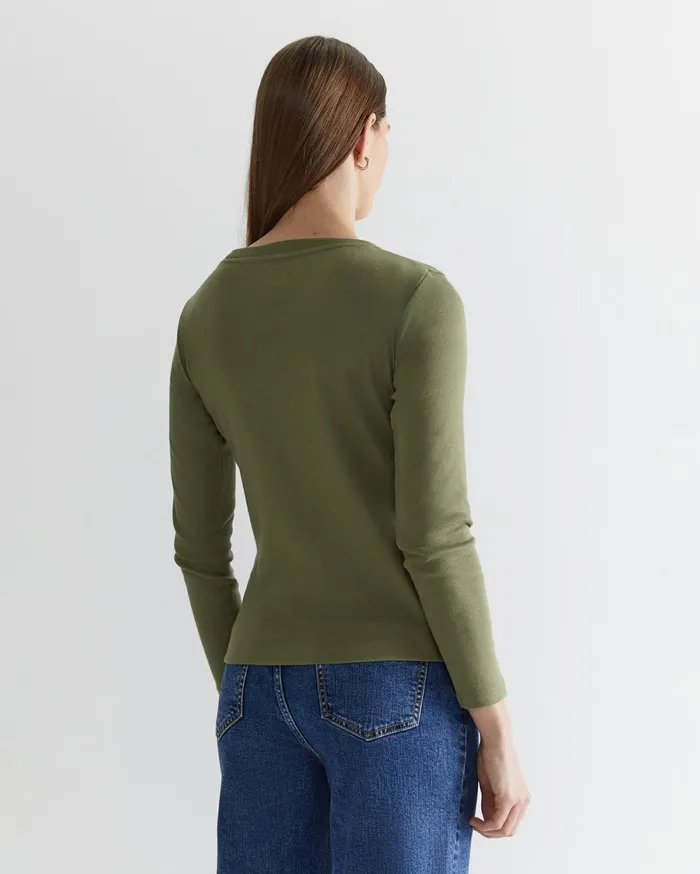 Sportscraft Heidi Long Sleeve Rib Tee Khaki Women Tops and Tees