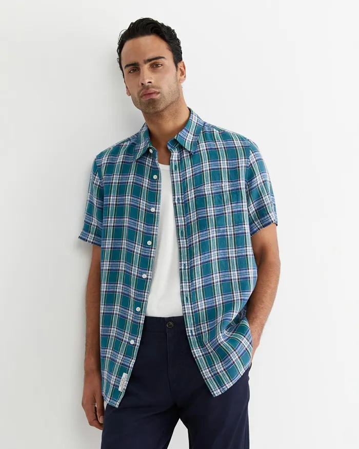 Sportscraft Johnston Short Sleeve Linen Check Shirt Multi Men Shirts