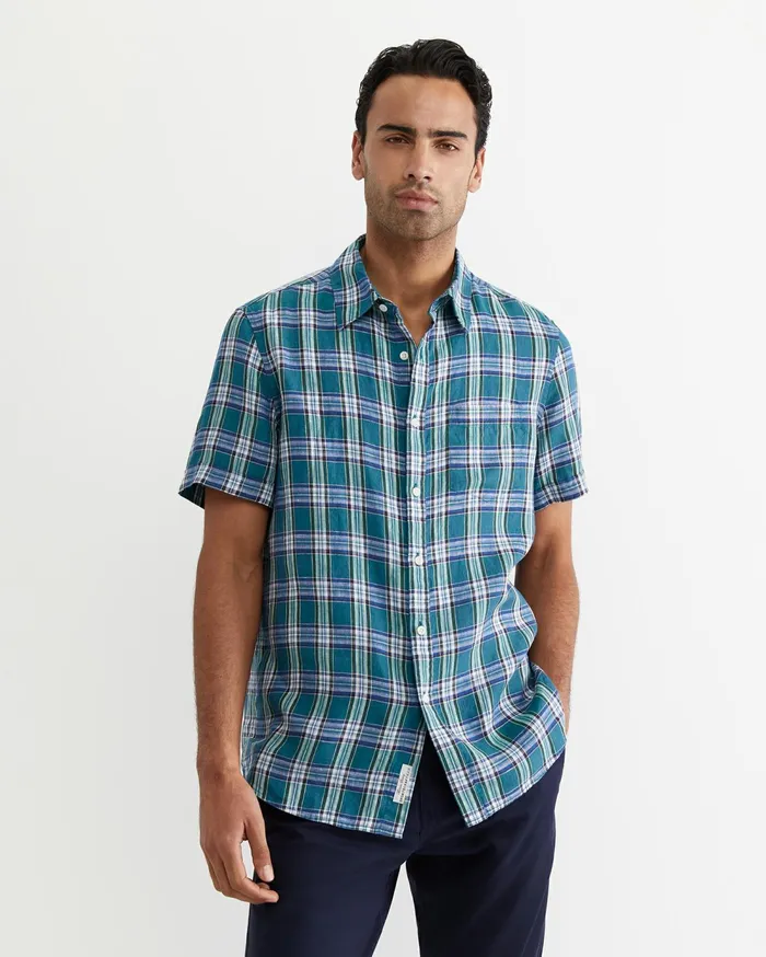 Sportscraft Johnston Short Sleeve Linen Check Shirt Multi Men Shirts