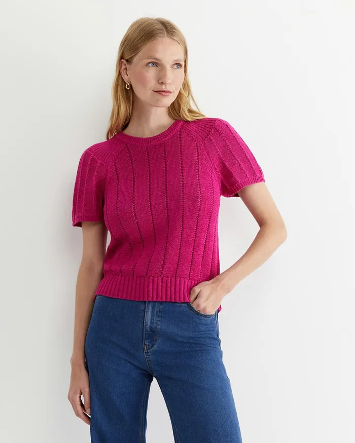 Sportscraft Josie Tape Yarn Flutter Top Berry Women Knits and Cardigans