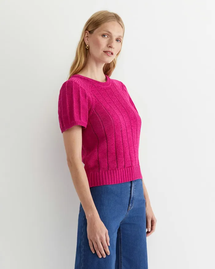 Sportscraft Josie Tape Yarn Flutter Top Berry Women Knits and Cardigans