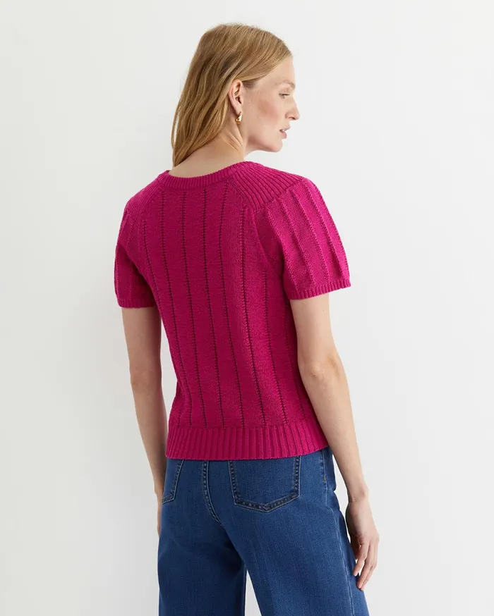 Sportscraft Josie Tape Yarn Flutter Top Berry Women Knits and Cardigans