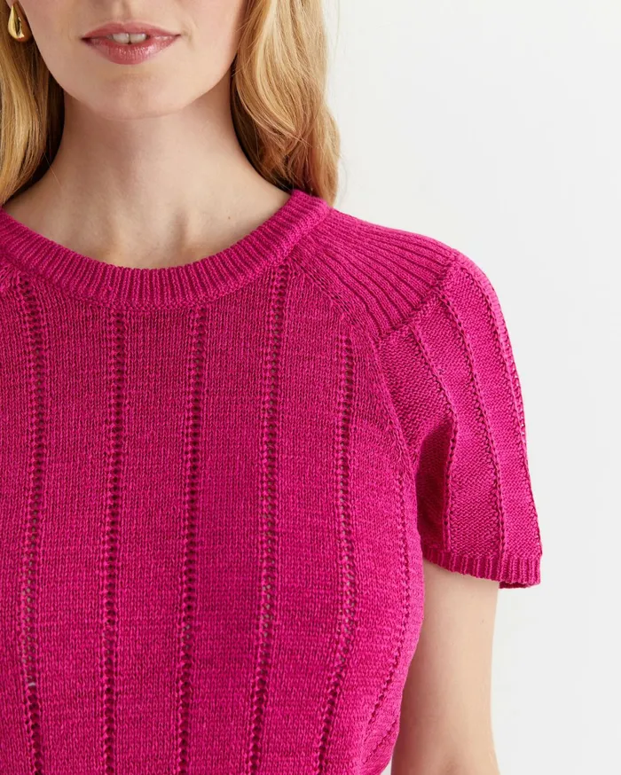 Sportscraft Josie Tape Yarn Flutter Top Berry Women Knits and Cardigans