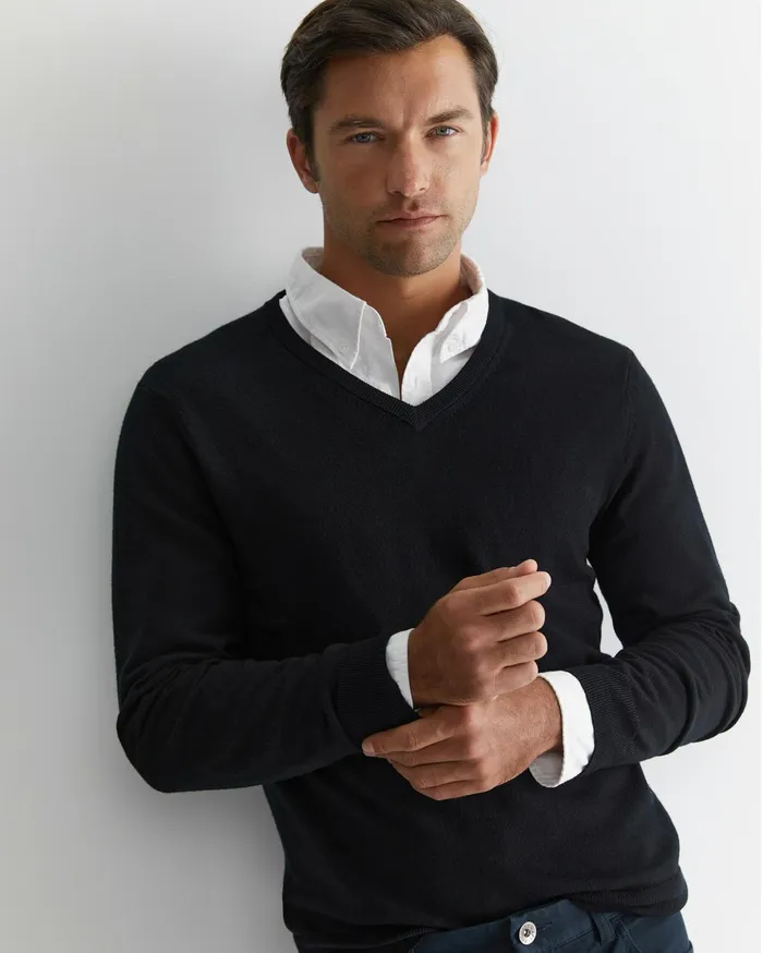Sportscraft Merino VNeck Knit Black Men Knitwear