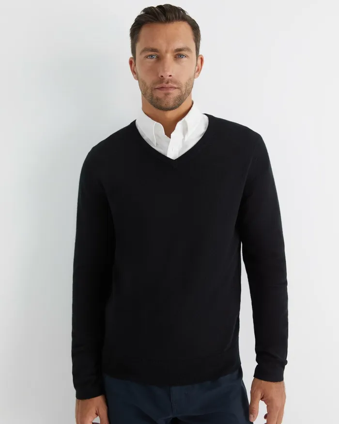Sportscraft Merino VNeck Knit Black Men Knitwear
