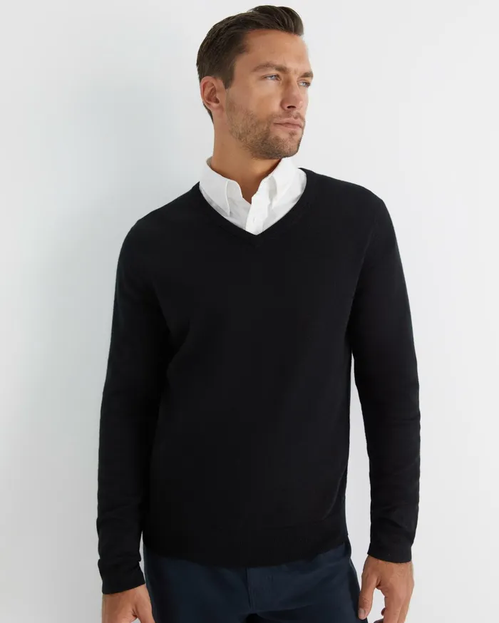 Sportscraft Merino VNeck Knit Black Men Knitwear