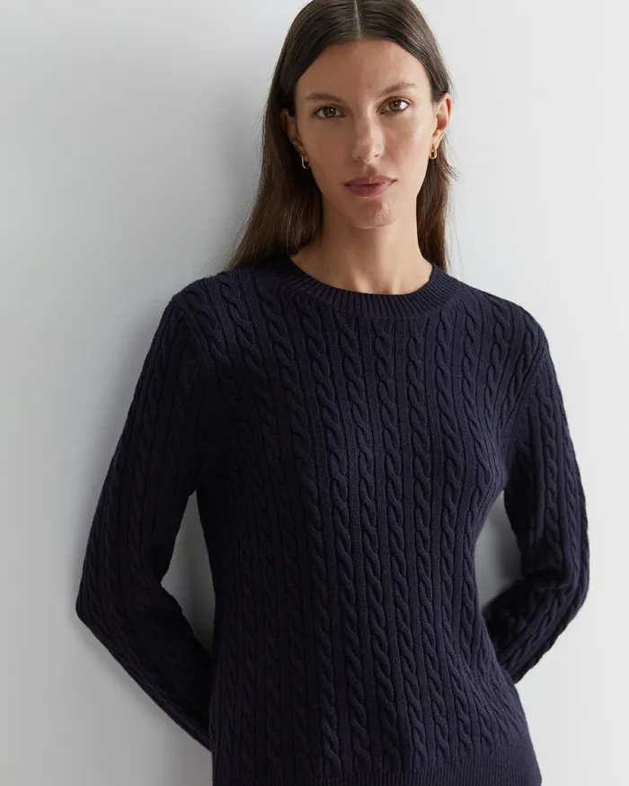 Sportscraft Merino Wool Baby Cable Sweater Navy Women Knits and Cardigans