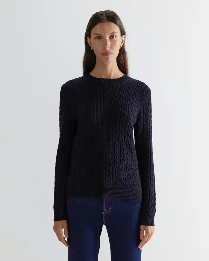 Sportscraft Merino Wool Baby Cable Sweater Navy Women Knits and Cardigans