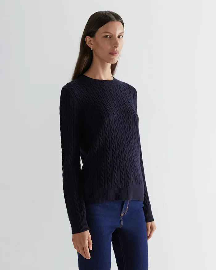 Sportscraft Merino Wool Baby Cable Sweater Navy Women Knits and Cardigans
