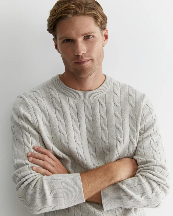 Sportscraft Munro Cable Crew Oatmeal Men Knitwear