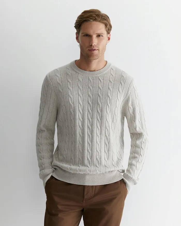 Sportscraft Munro Cable Crew Oatmeal Men Knitwear