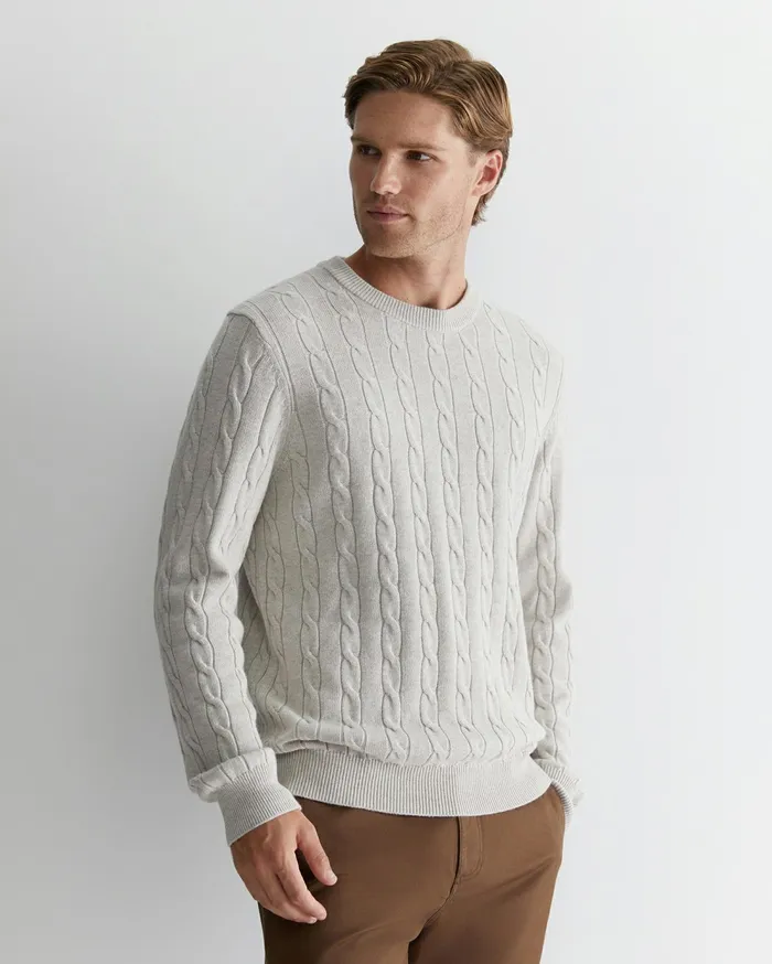 Sportscraft Munro Cable Crew Oatmeal Men Knitwear