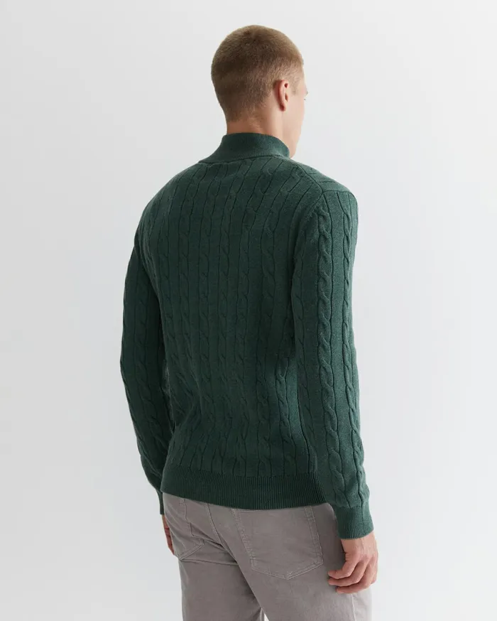 Sportscraft Munro Cable Wool Quarter Zip Green Melange Men Jackets and Blazers