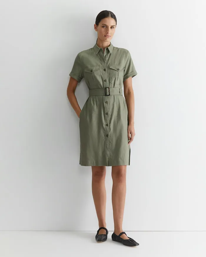Sportscraft Rosa Belted Shirt Dress Khaki Women Dresses