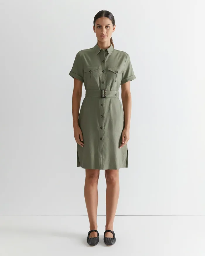Sportscraft Rosa Belted Shirt Dress Khaki Women Dresses