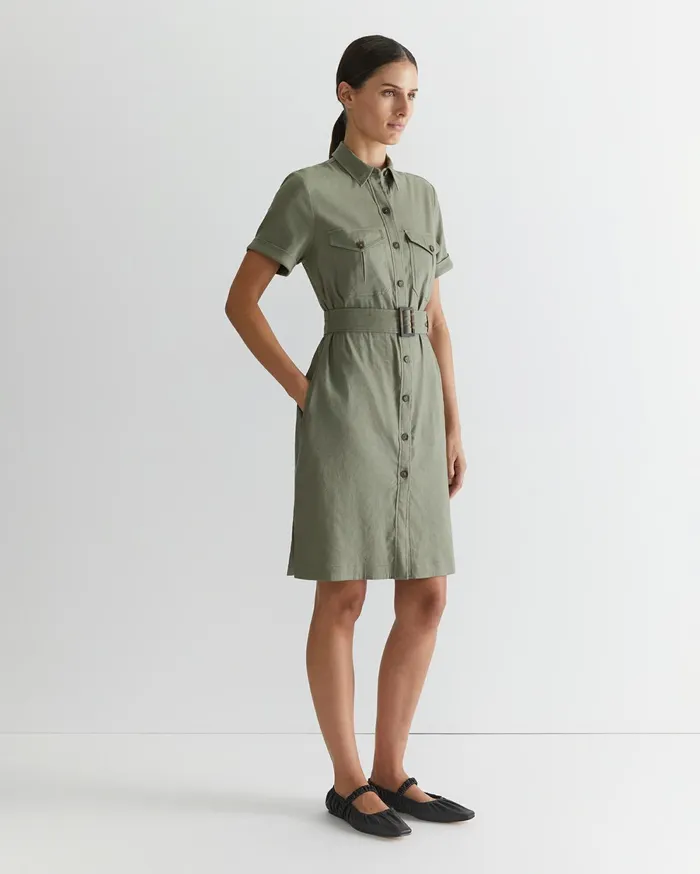 Sportscraft Rosa Belted Shirt Dress Khaki Women Dresses