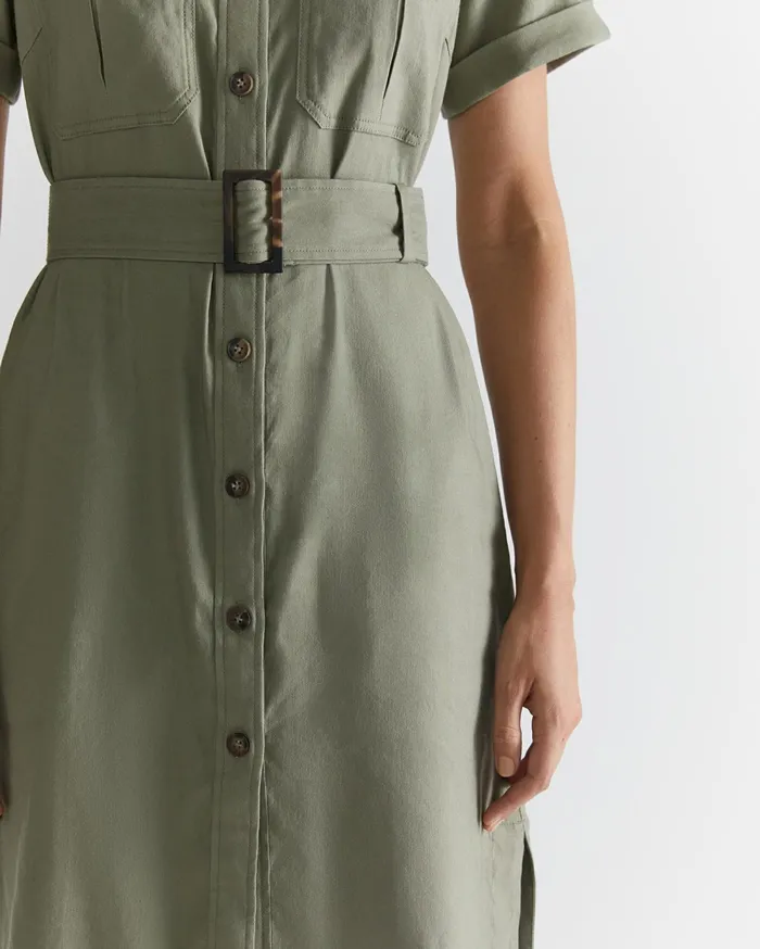 Sportscraft Rosa Belted Shirt Dress Khaki Women Dresses