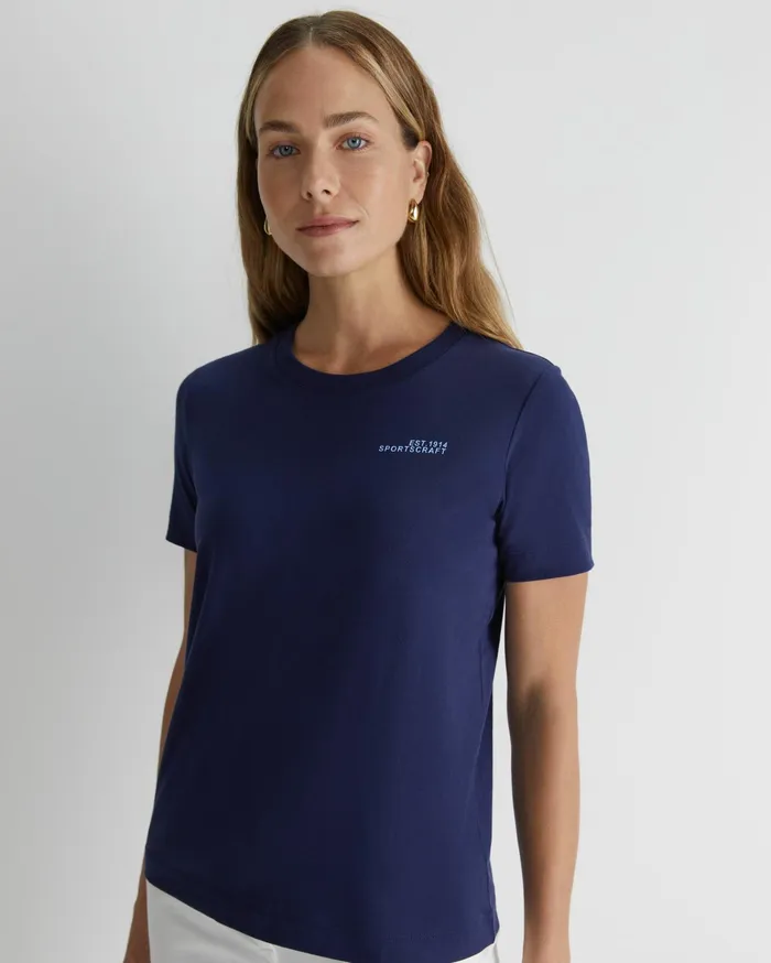 Sportscraft SC Logo Tee Navy Women Tops and Tees