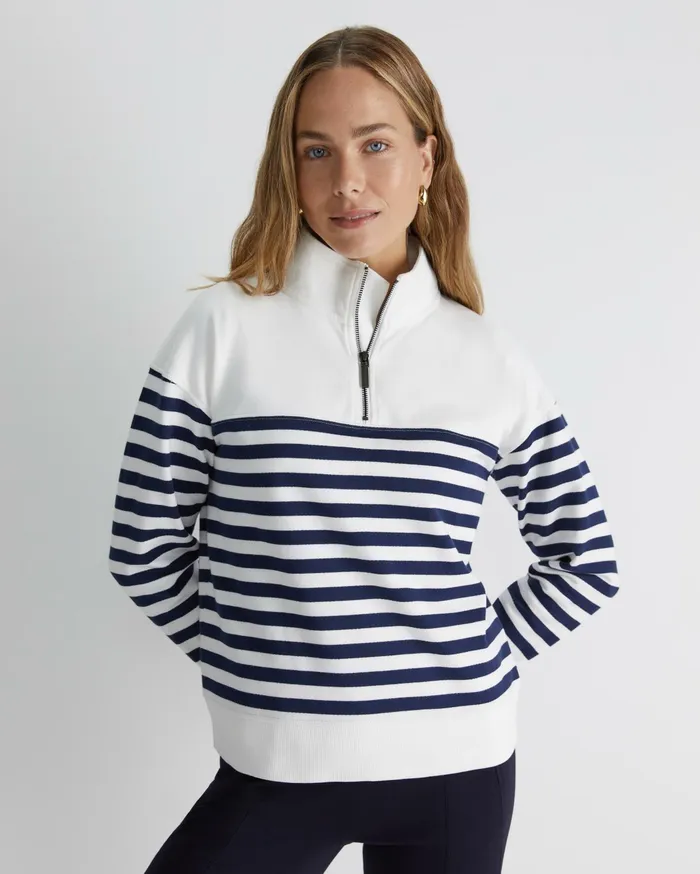 Sportscraft SC Quarter Zip Sweat Ivorynavy Women Knits and Cardigans