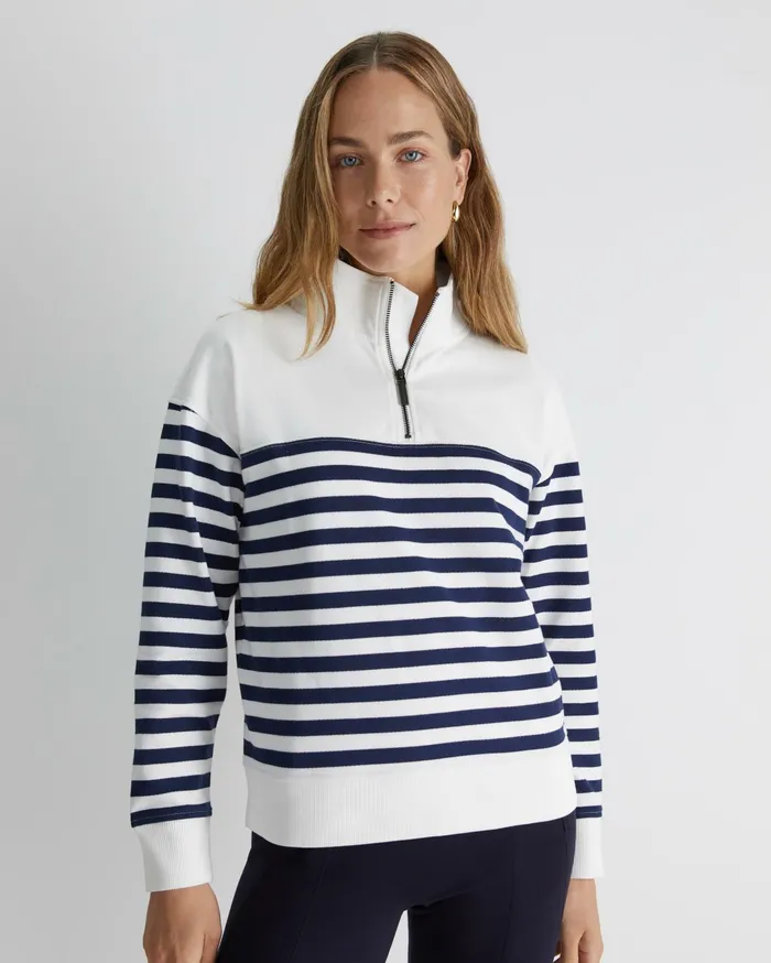 Sportscraft SC Quarter Zip Sweat Ivorynavy Women Knits and Cardigans