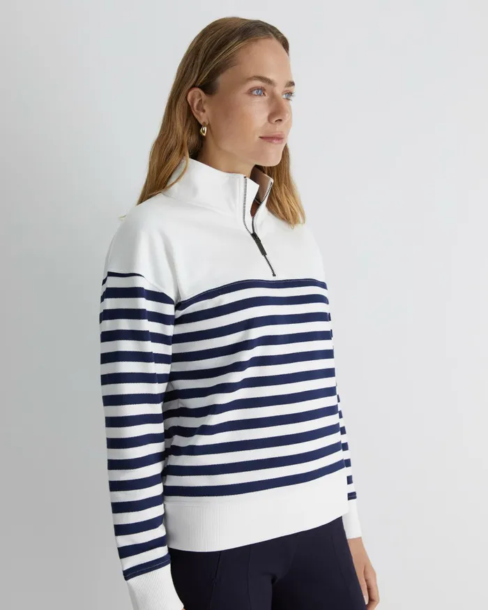Sportscraft SC Quarter Zip Sweat Ivorynavy Women Knits and Cardigans