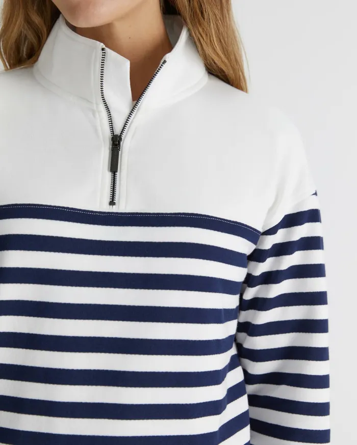 Sportscraft SC Quarter Zip Sweat Ivorynavy Women Knits and Cardigans
