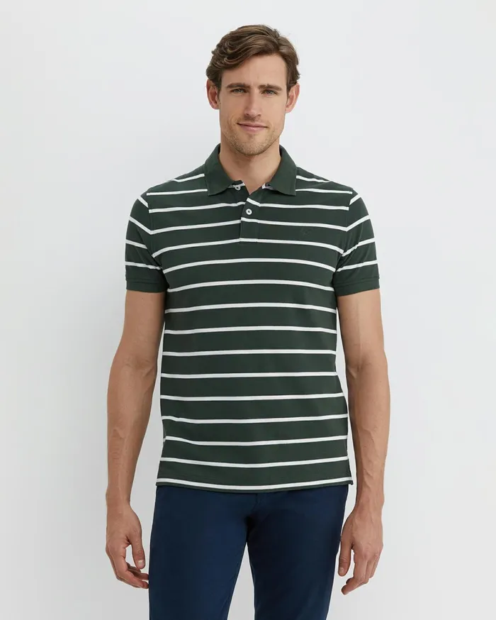 Sportscraft SC Stripe Pique Polo Forest Men TShirts and Polos