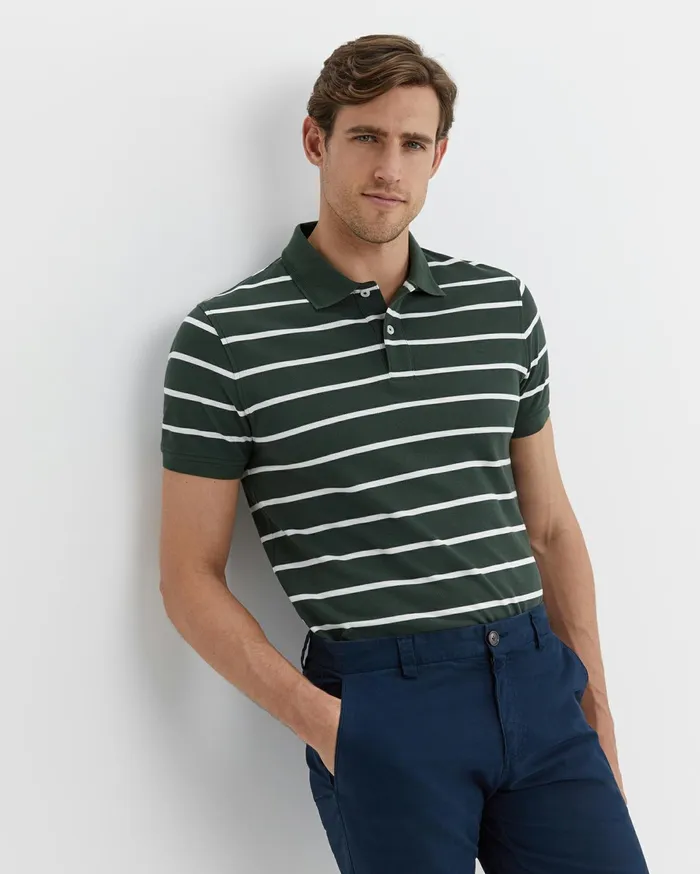Sportscraft SC Stripe Pique Polo Forest Men TShirts and Polos