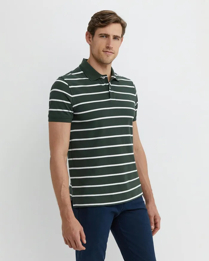 Sportscraft SC Stripe Pique Polo Forest Men TShirts and Polos