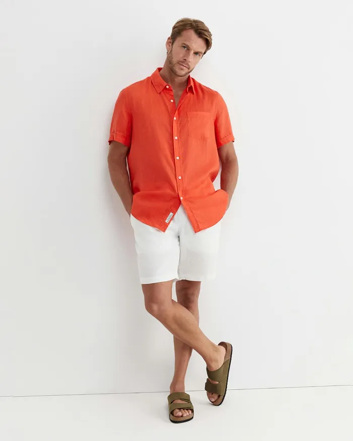 Sportscraft Short Sleeve Linen Shirt Tangerine Men Shirts
