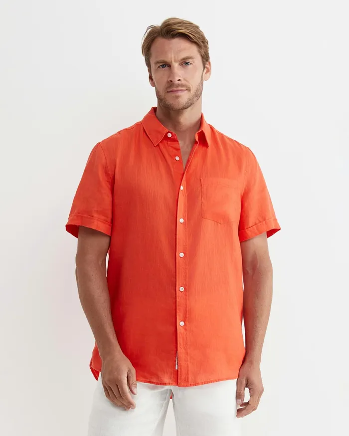 Sportscraft Short Sleeve Linen Shirt Tangerine Men Shirts