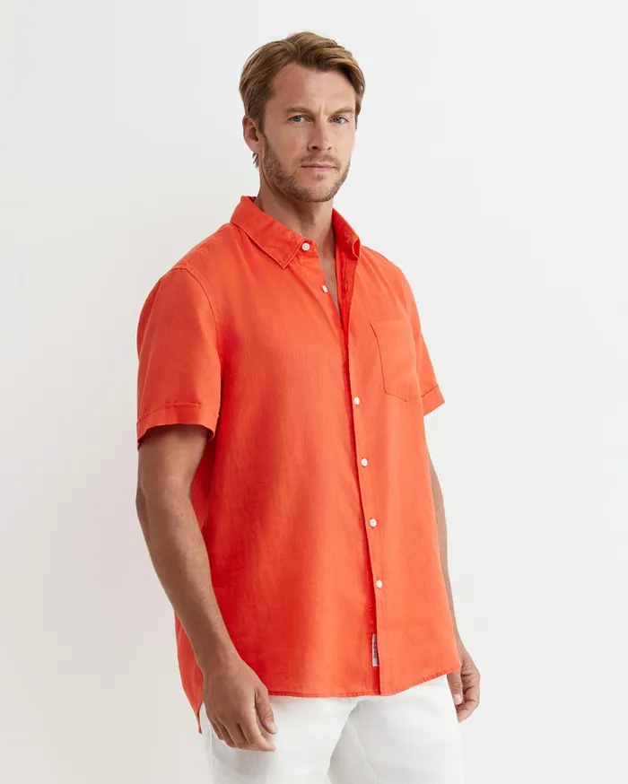 Sportscraft Short Sleeve Linen Shirt Tangerine Men Shirts