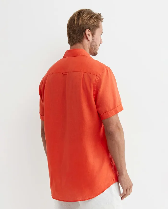 Sportscraft Short Sleeve Linen Shirt Tangerine Men Shirts