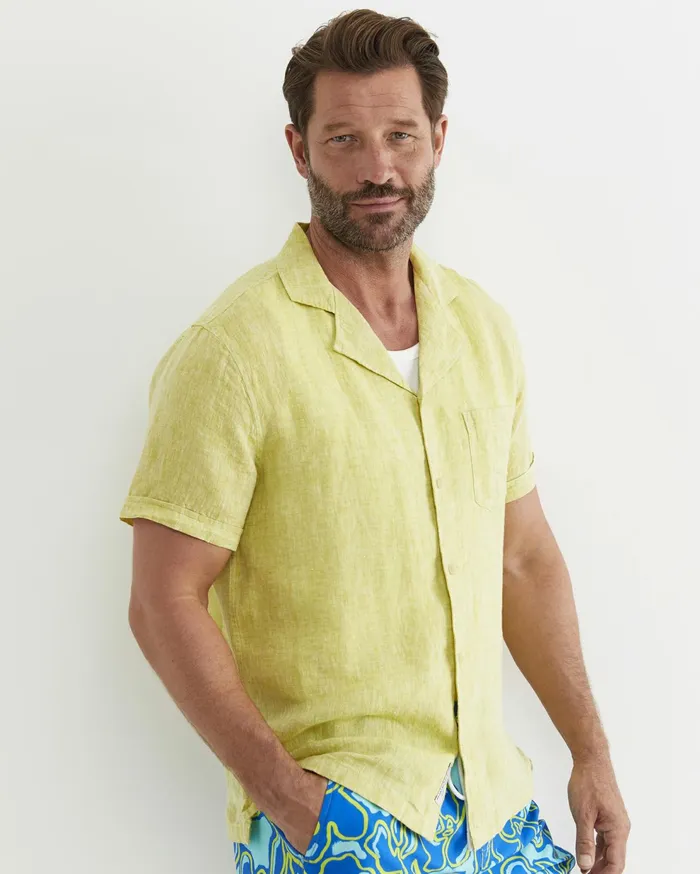 Sportscraft Short Sleeve Stanton Linen Shirt Lime Men Shirts