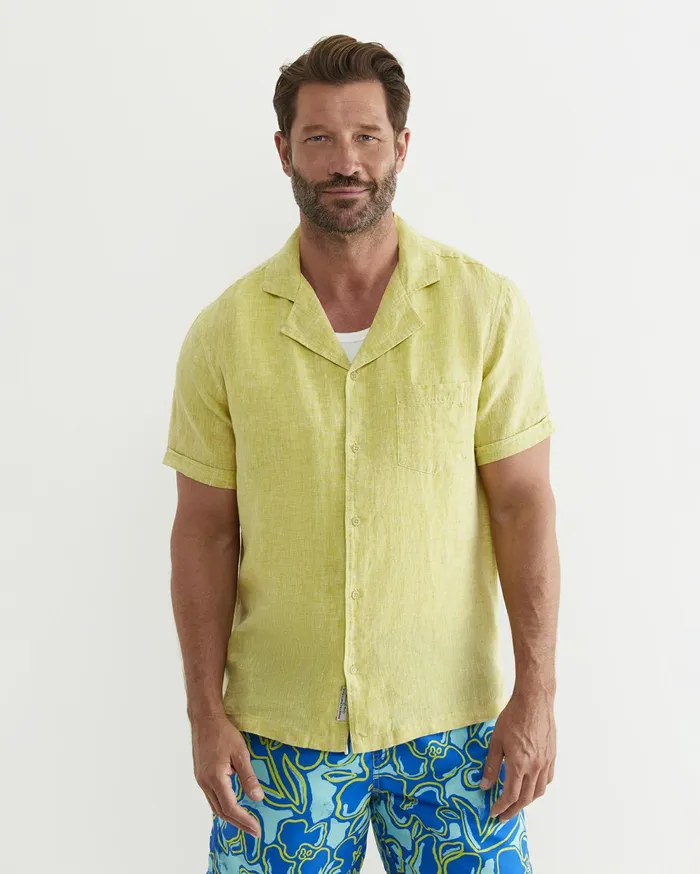 Sportscraft Short Sleeve Stanton Linen Shirt Lime Men Shirts