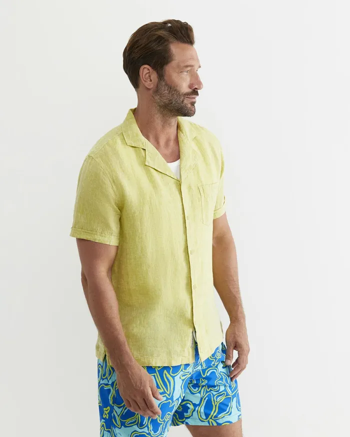 Sportscraft Short Sleeve Stanton Linen Shirt Lime Men Shirts