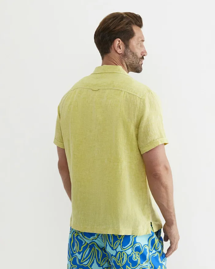 Sportscraft Short Sleeve Stanton Linen Shirt Lime Men Shirts