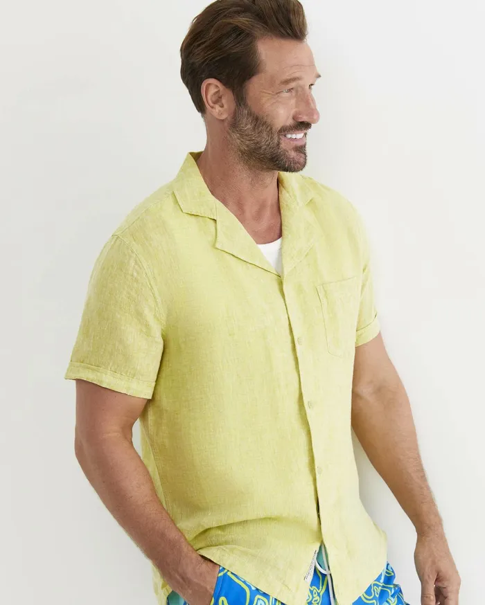 Sportscraft Short Sleeve Stanton Linen Shirt Lime Men Shirts