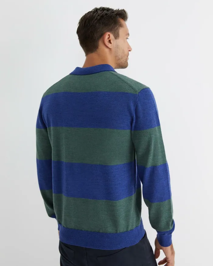 Sportscraft Stripe Wool Knit Polo Navy Multi Men Knitwear